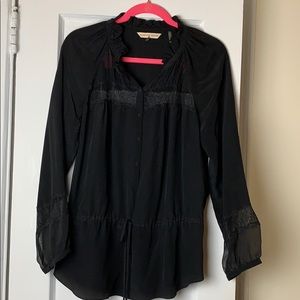 Rebecca Taylor black silk long sleeve blouse